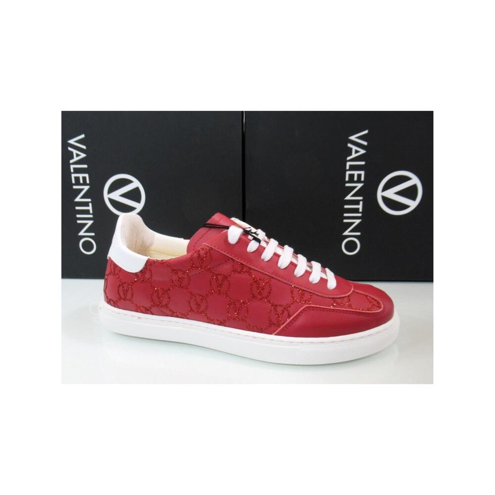 VALENTINO By Mario Valentino Giuditta Lace Up Monogram Logo Sneakers Red Size 8